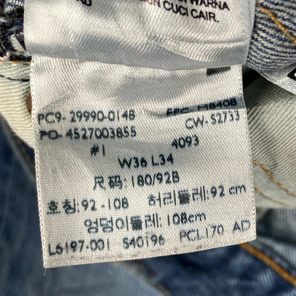 Levi's 504 Jeans Mens 36x34 Blue Denim Straight Regular Fit Cotton Fade Distress
